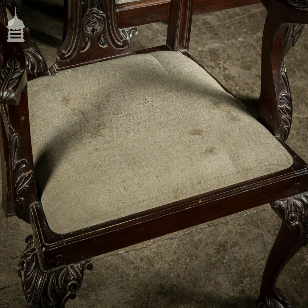 Set Of Six Ornate Chippendale Revival Dining Chairs Armchairs Circa 1900 photo vintage