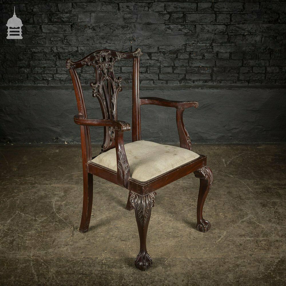 photo furniture Set Of Six Ornate Chippendale Revival Dining Chairs Armchairs Circa 1900