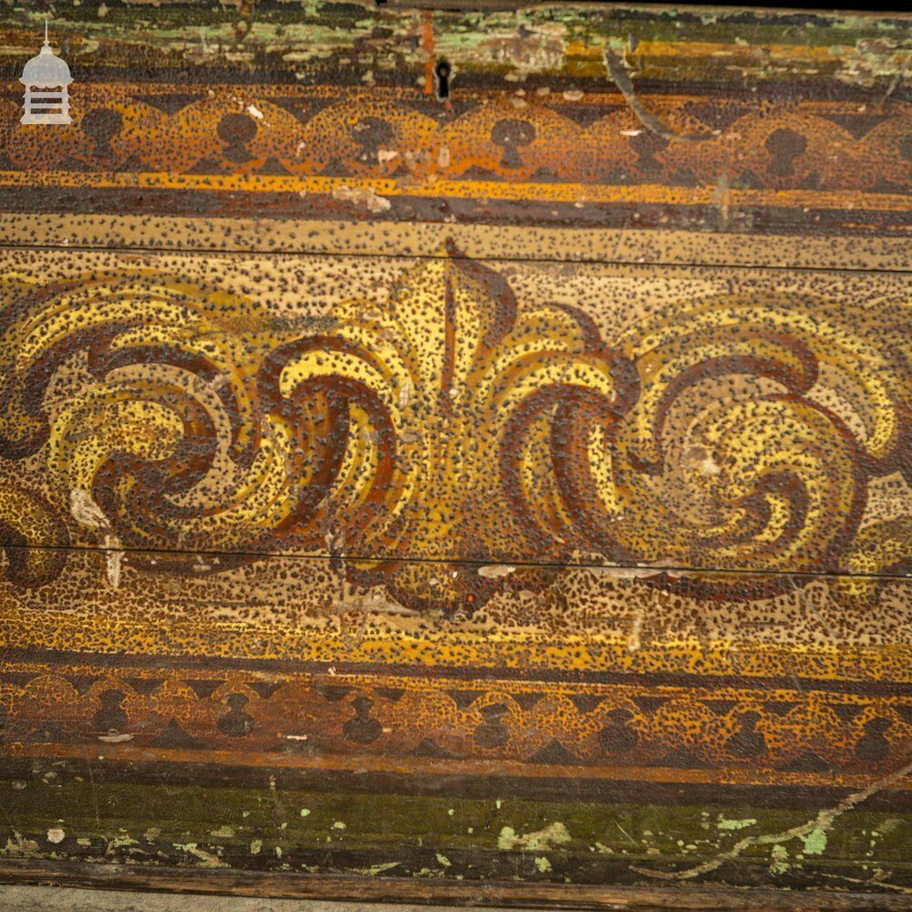 19th C Pine Gypsy Showman’s Travel Chest With Original Painted Finish photo Furniture