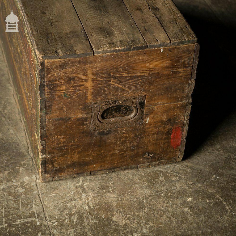 photo for sale 19th C Pine Gypsy Showman’s Travel Chest With Original Painted Finish