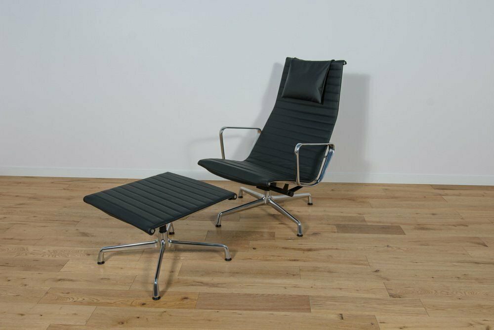 Alu Group Ea124 & Ea125 Lounge Chair & Ottoman By Charles & Ray Eames For Vitra, 1980s, Set Of 2