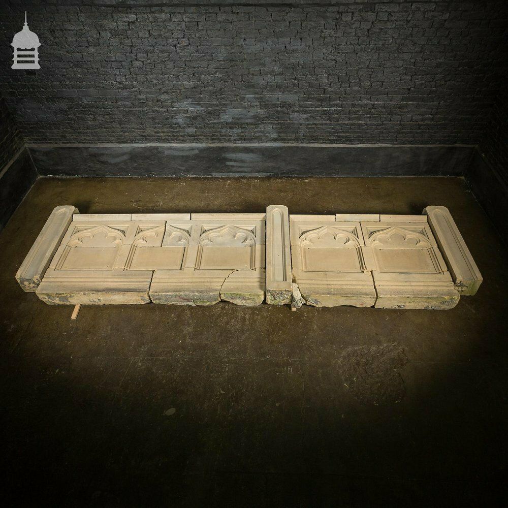 19th C Ecclesiastical Gothic Carved Bath Stone Church Wall photo furniture
