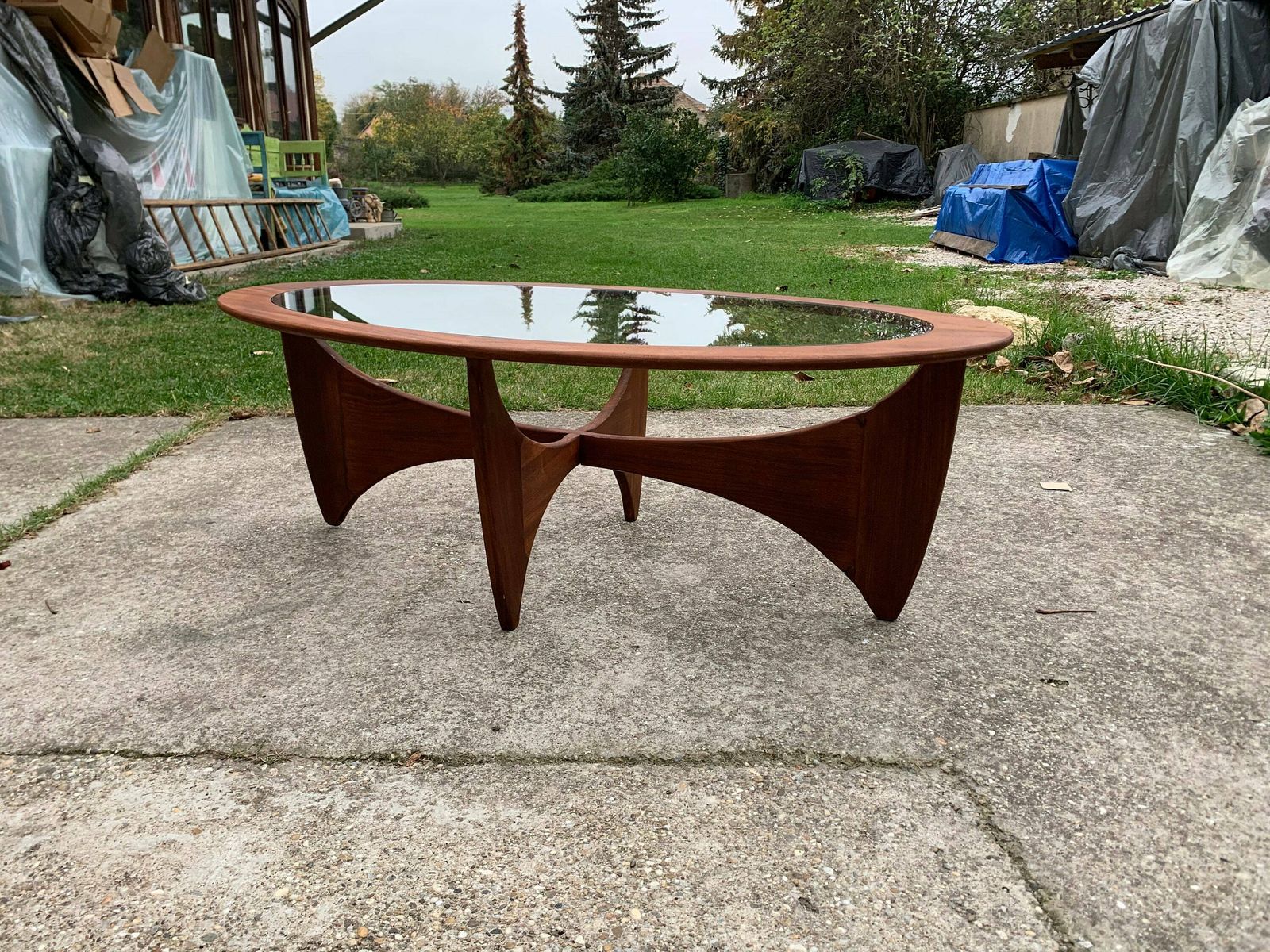 Oval Teak Astro Coffee Table With Glass Top By Victor Wilkins For G Plan, 1960s