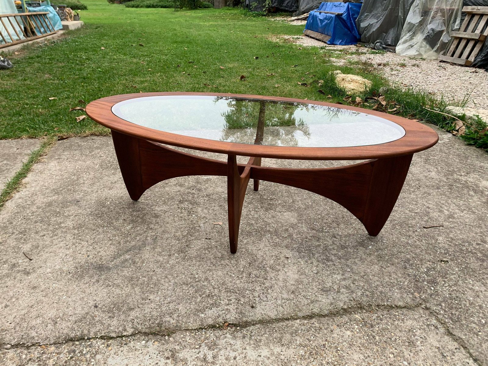 Oval Teak Astro Coffee Table With Glass Top By Victor Wilkins For G Plan, 1960s photo vinterior