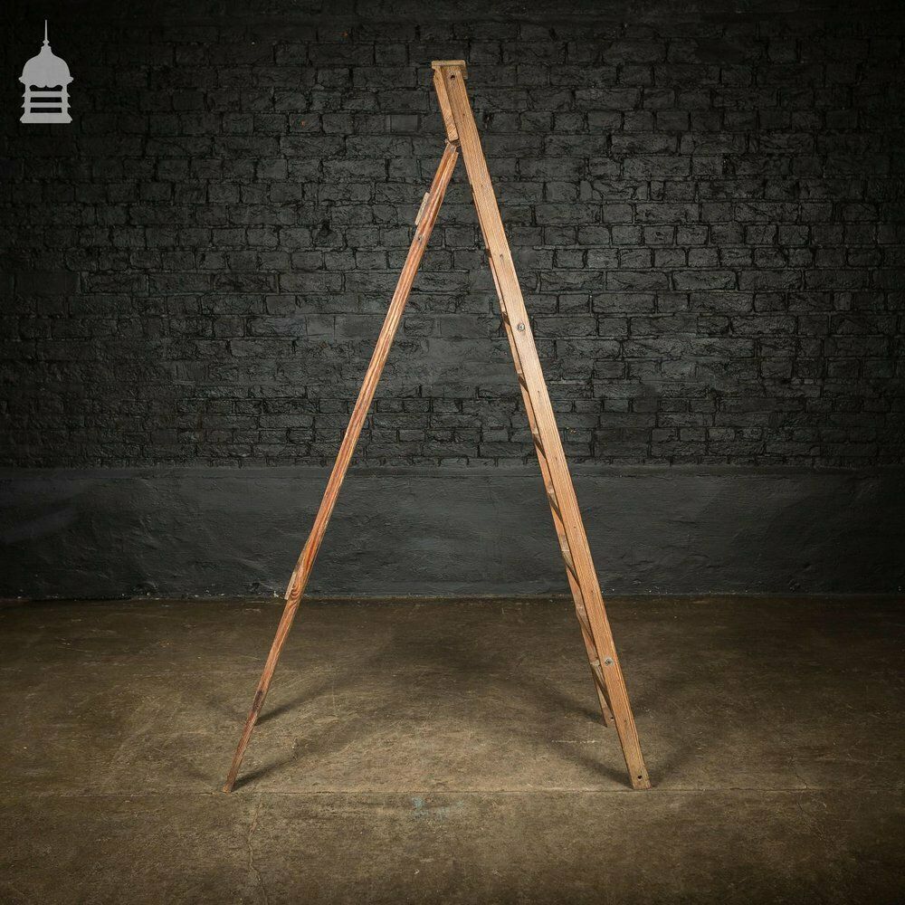 Edwardian Pitch Pine Folding A Steps Ladder photo for sale