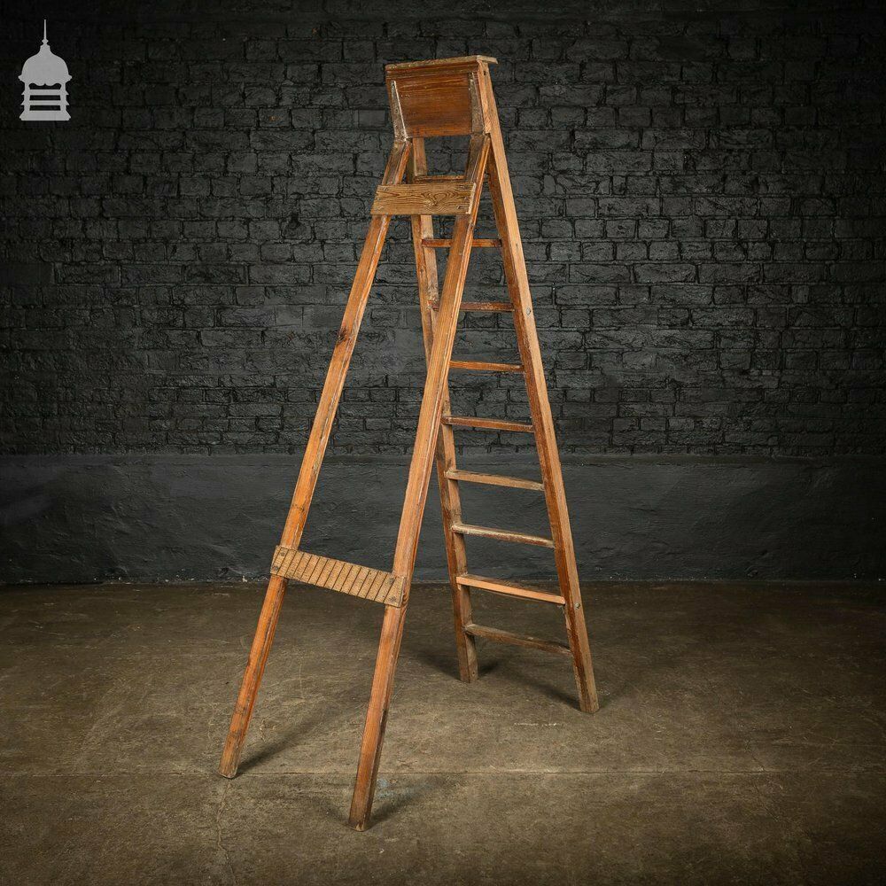 Edwardian Pitch Pine Folding A Steps Ladder photo 390.0