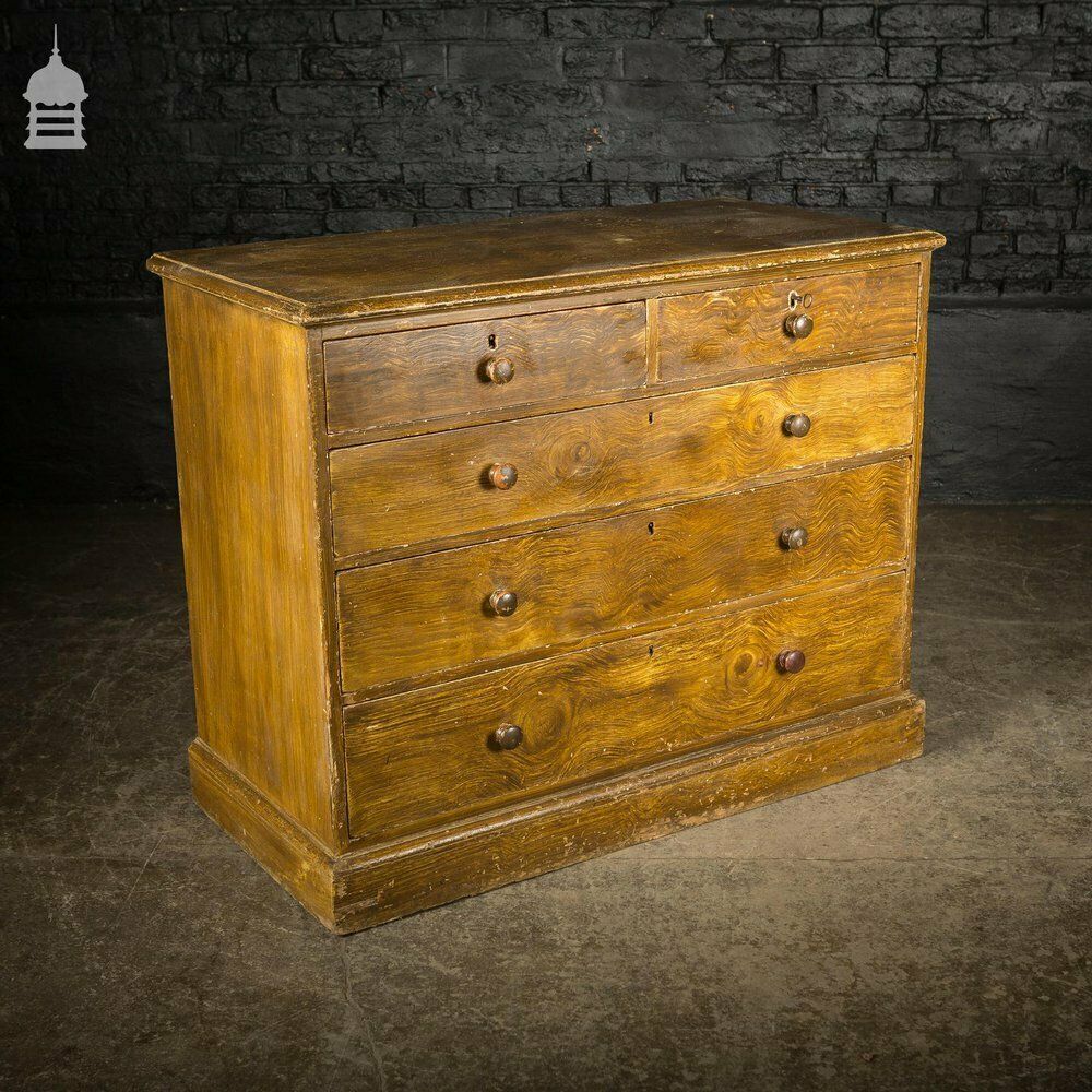 19th C Two Over Three Chest Of Drawers With Graining Finish And Key photo vinterior