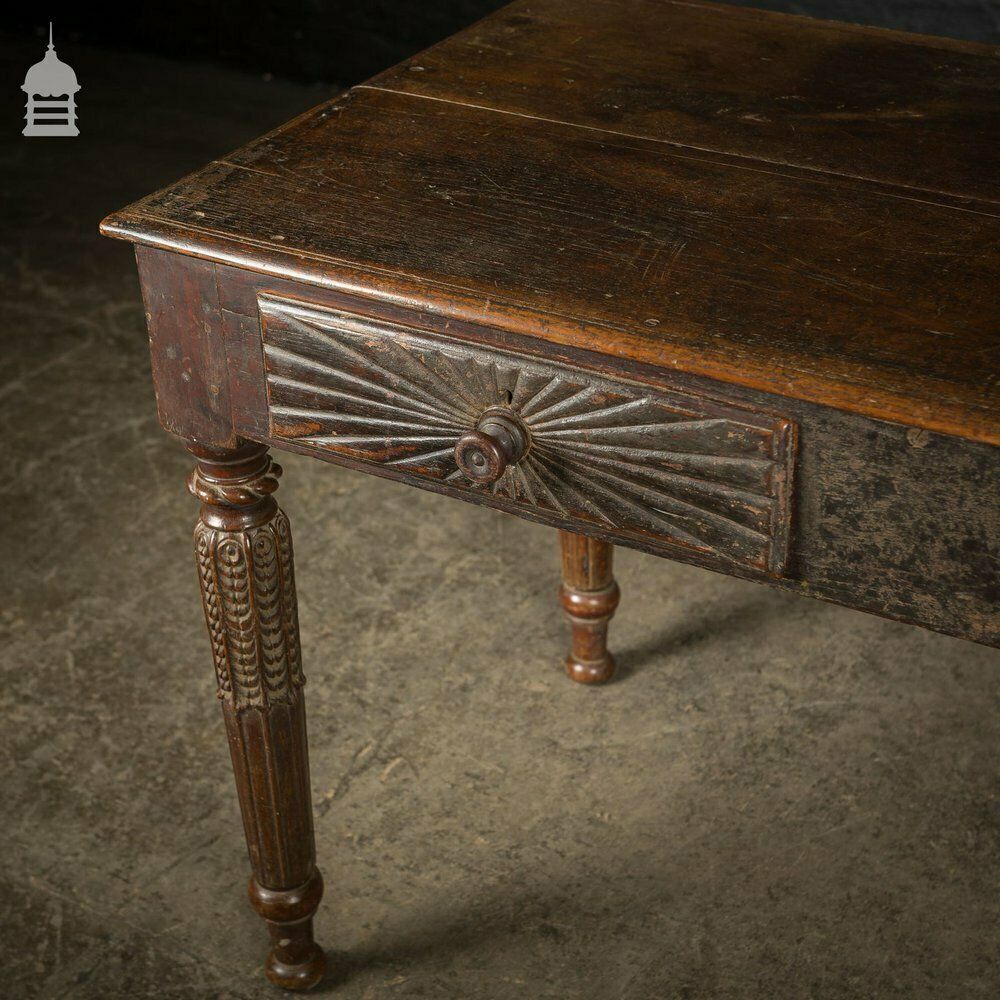 Impressive 18th C Hardwood Side Table With Carved Starburst Drawers photo for sale