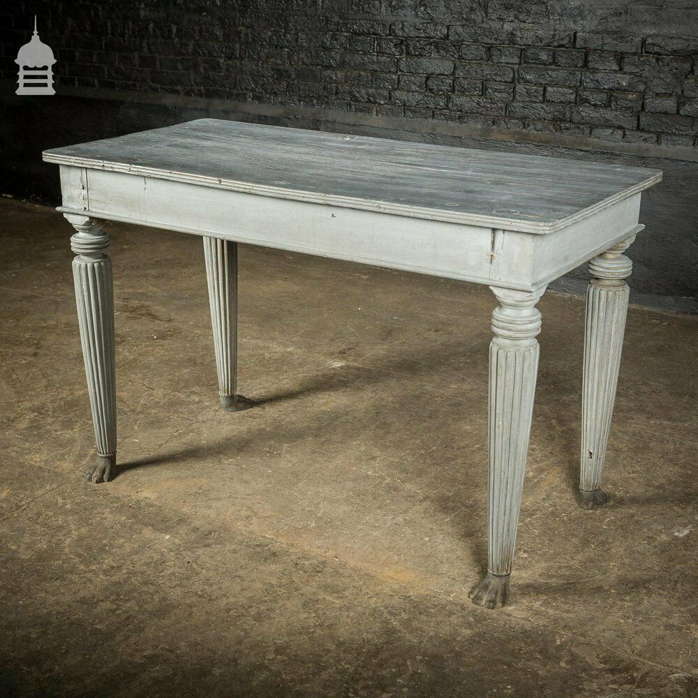 18th C Grey Painted Hardwood Colonial Centre Table With Reeded Legs And Bronze Paw Feet photo furniture