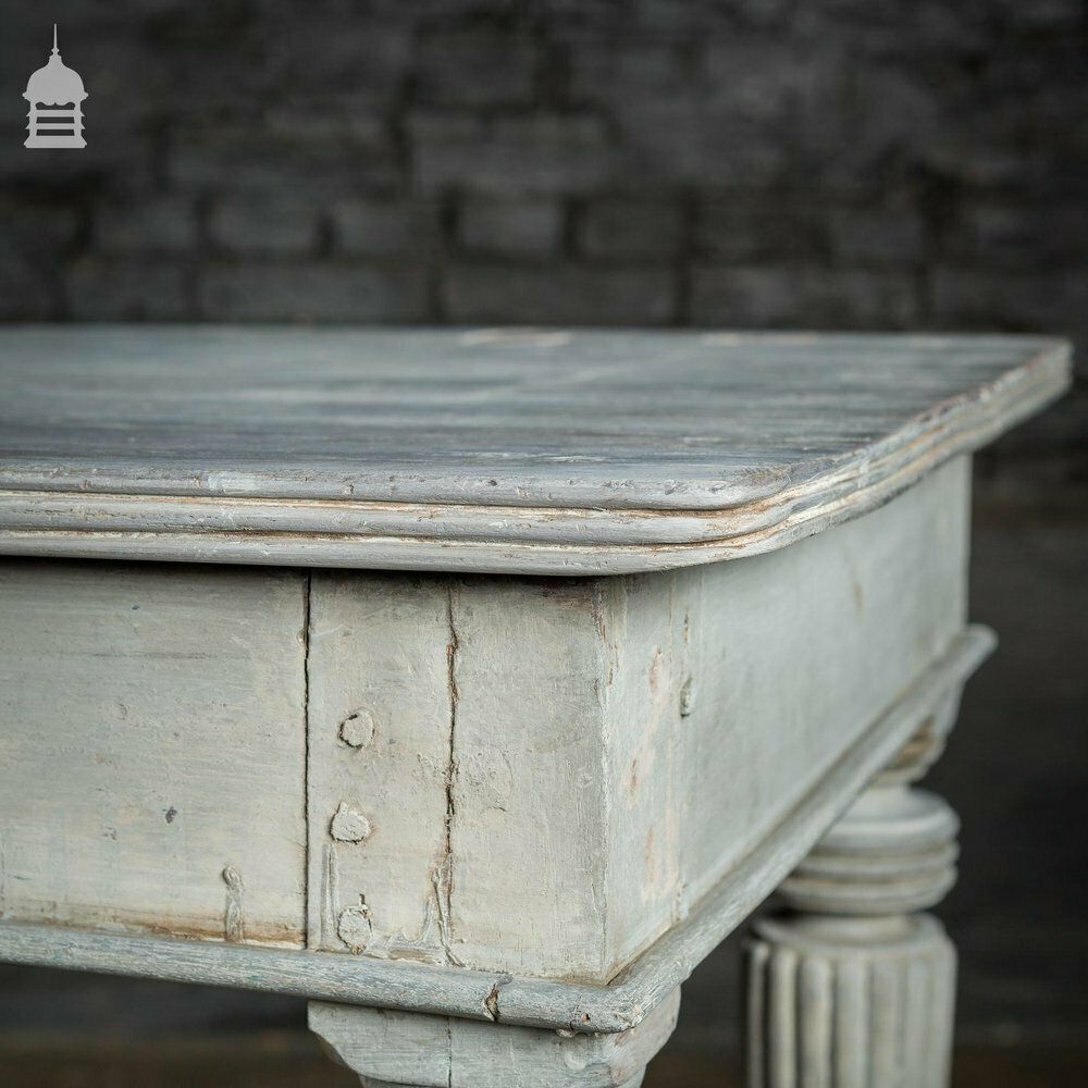 18th C Grey Painted Hardwood Colonial Centre Table With Reeded Legs And Bronze Paw Feet photo vinterior