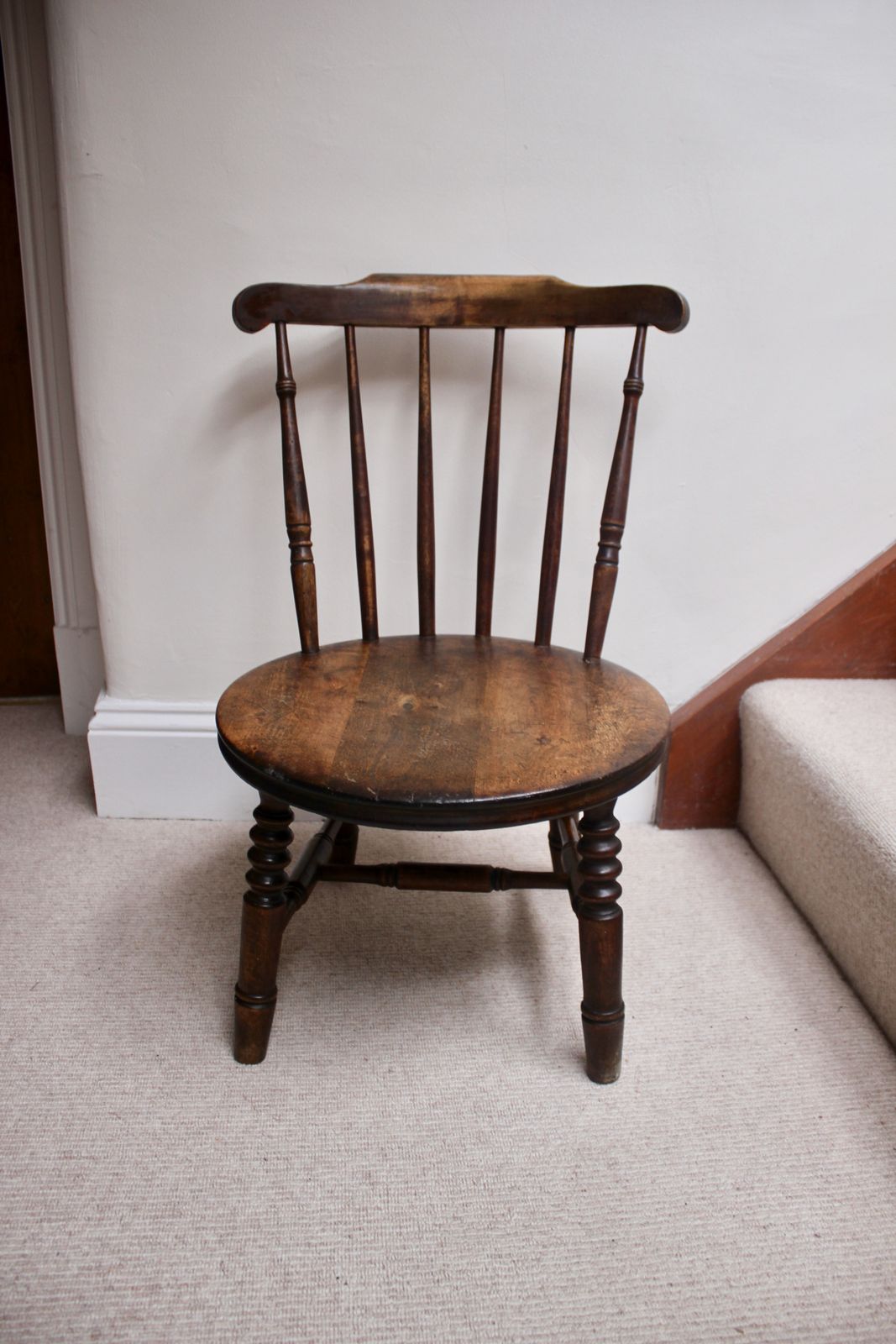 Antique Oak Nursing Chair With Bobbin Legs And Circular Seat photo furniture