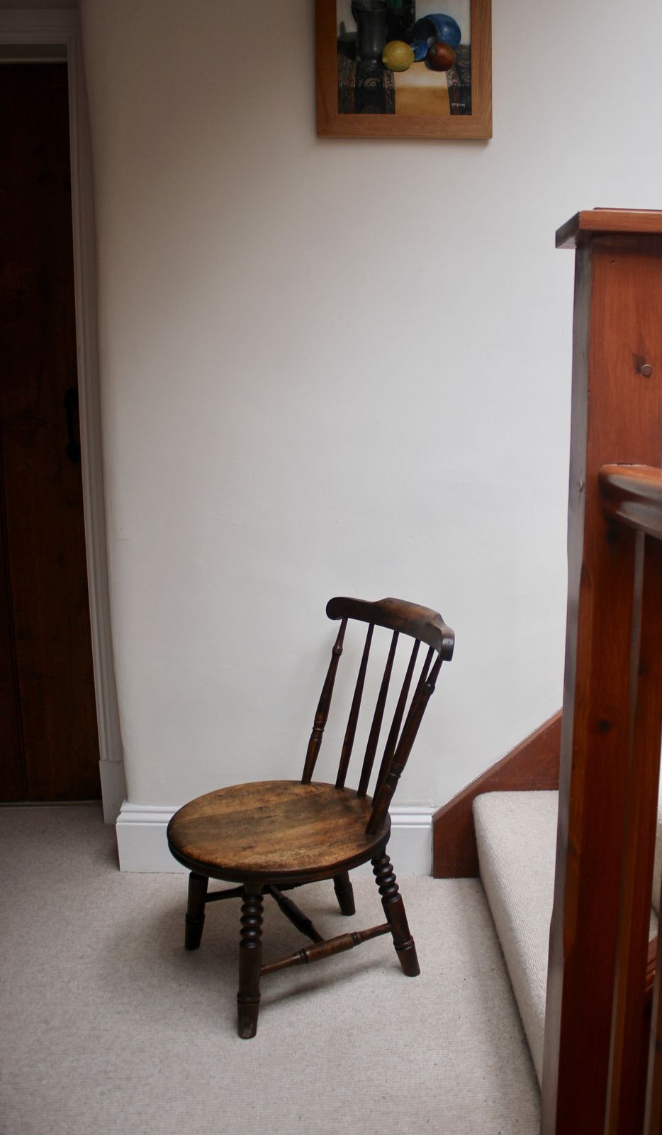 Antique Oak Nursing Chair With Bobbin Legs And Circular Seat photo for sale