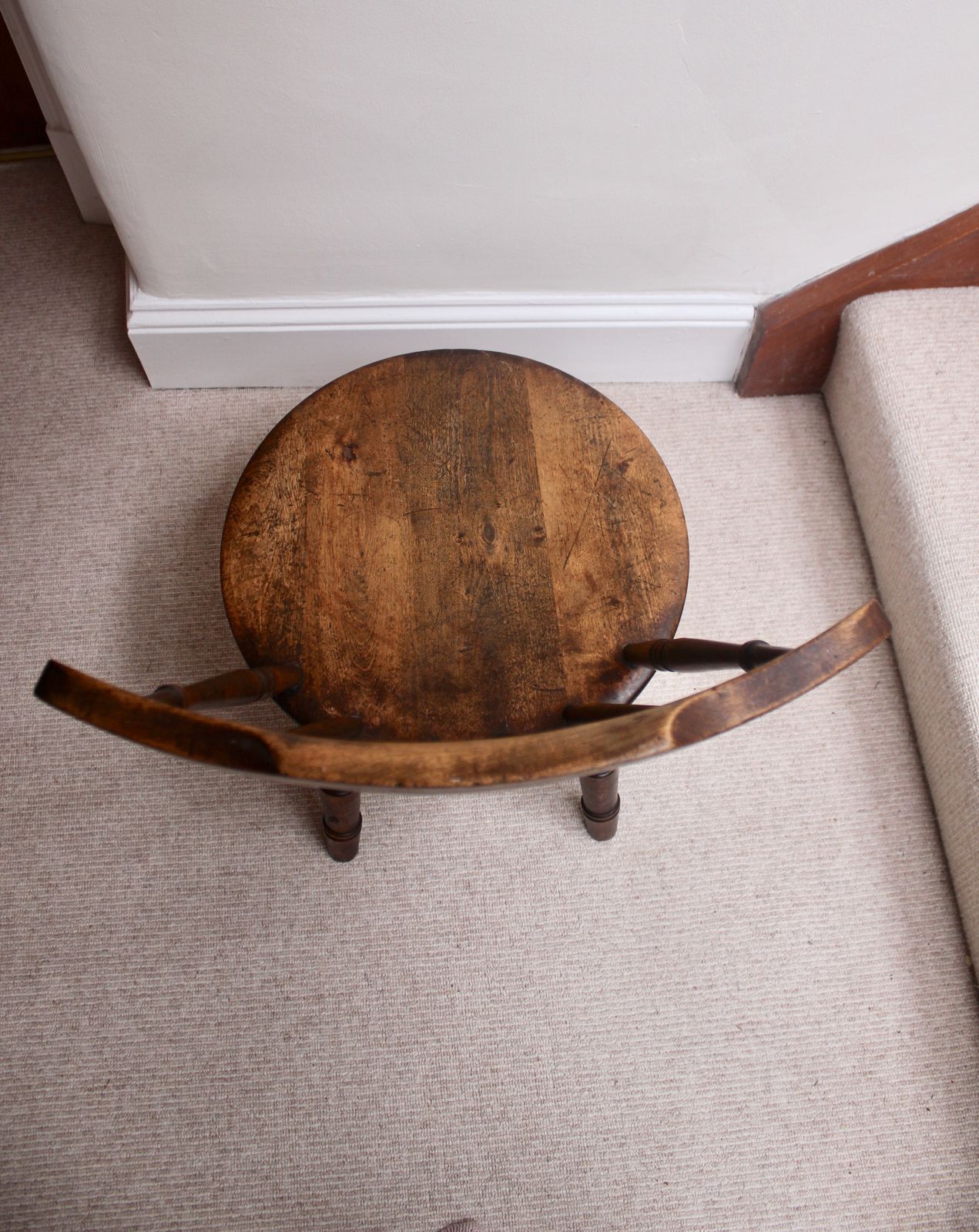 Antique Oak Nursing Chair With Bobbin Legs And Circular Seat photo buy