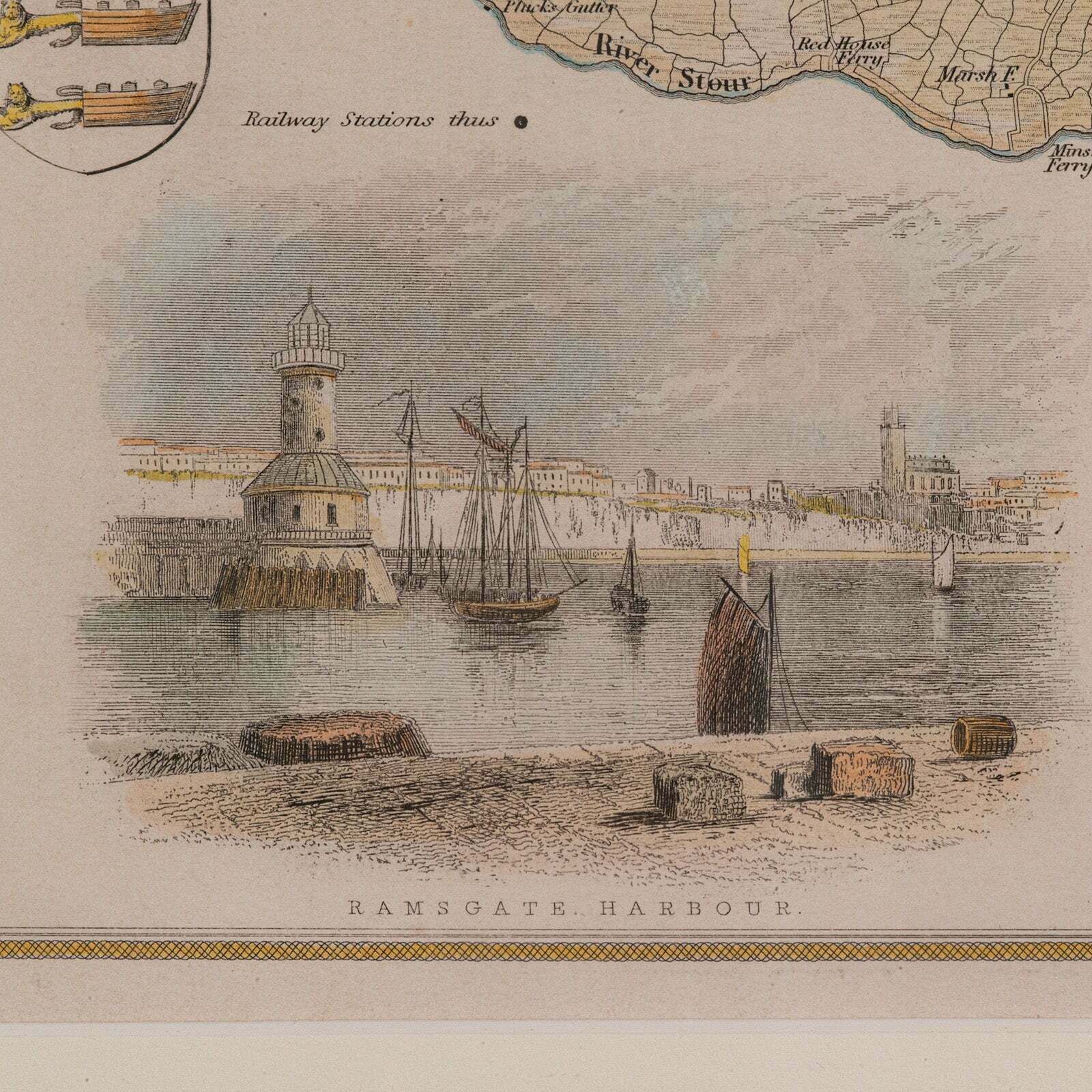 Antique Lithography Map, Isle Of Thanet, Kent, English, Cartography, Victorian photo vintage