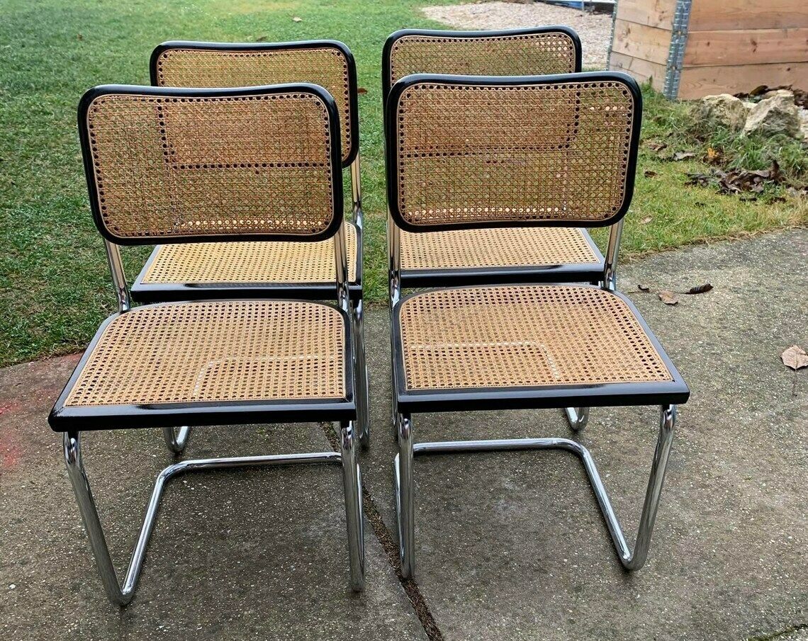 Mid Century Modern Italian Marcel Breuer B32 Cesca Chair, 70s Set Of 4