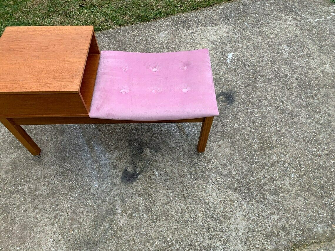 Restored Mid Century Teak Telephone Bench, 1960s photo furniture