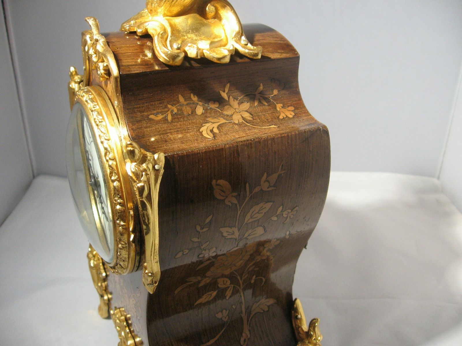 Antique, Inlaid, Rosewood Shaped French Mantle Clock photo vinterior