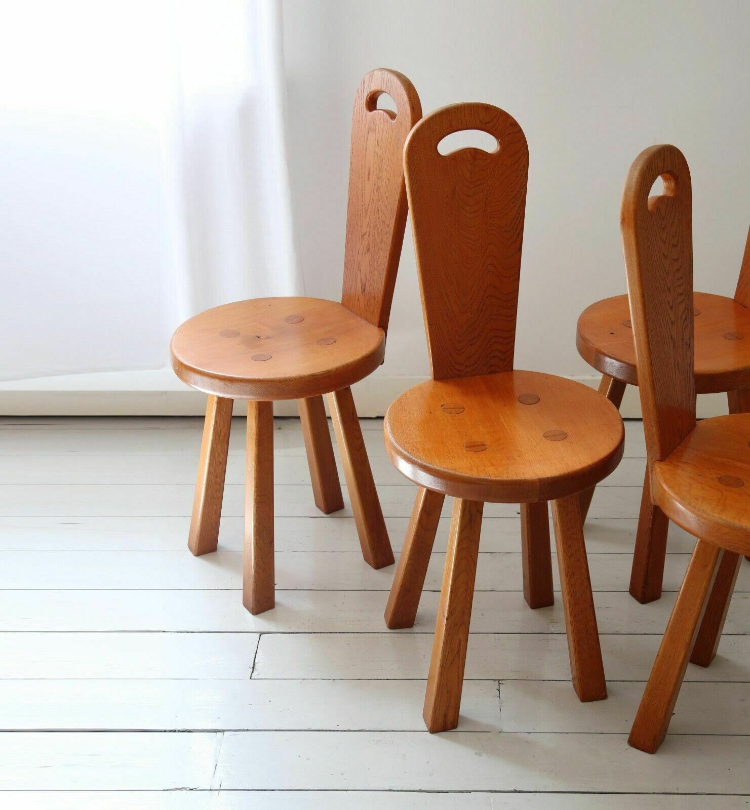 Set Of 4 Mid Century Brutalist Wood Chairs photo Furniture