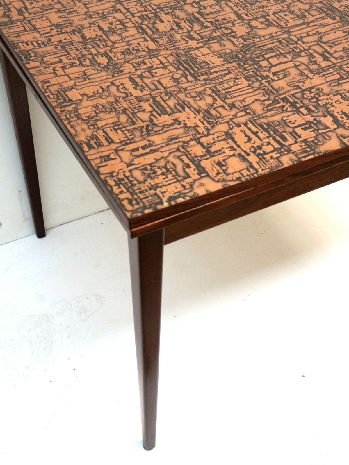 Unique Vintage Brutalist Extendable Dining Table With Copper Top photo for sale