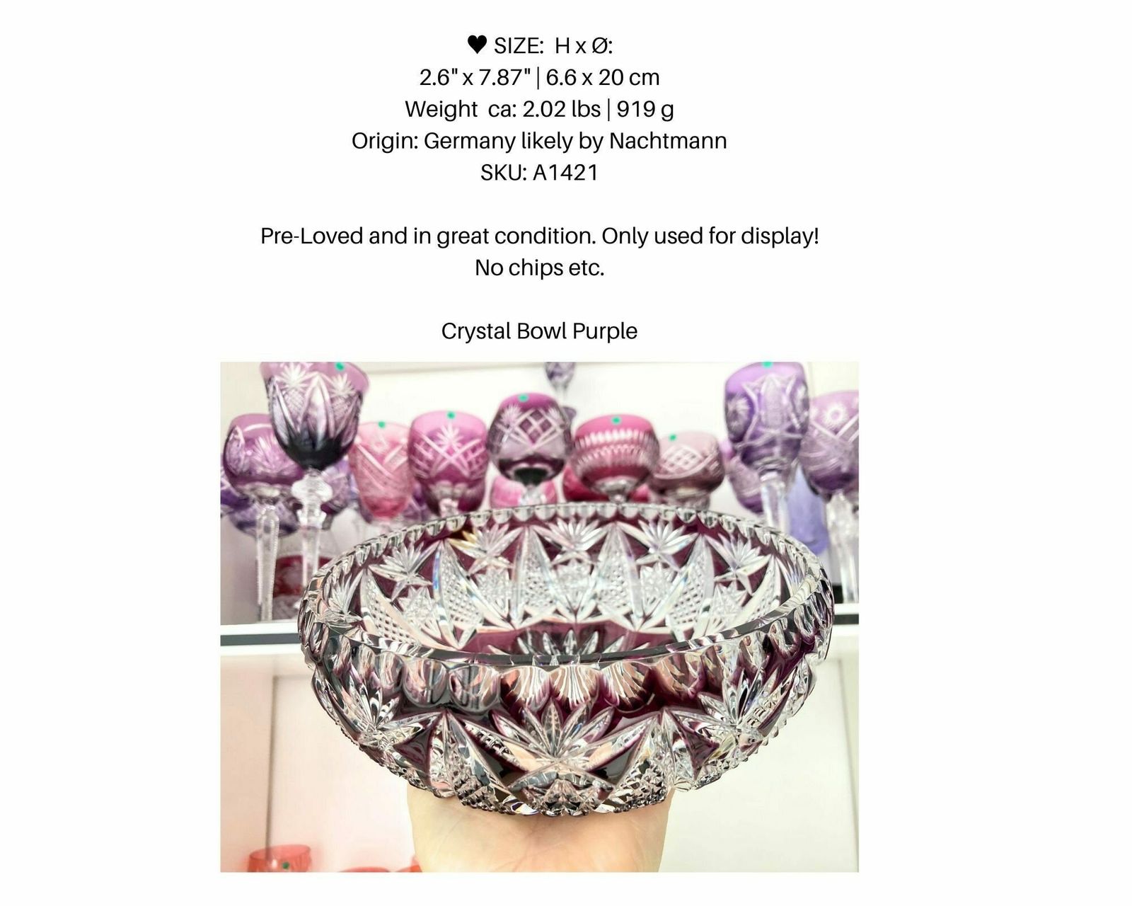Crystal Bowl Purple | Vintage Serveware By Nachtmann | 1950s photo 96.0