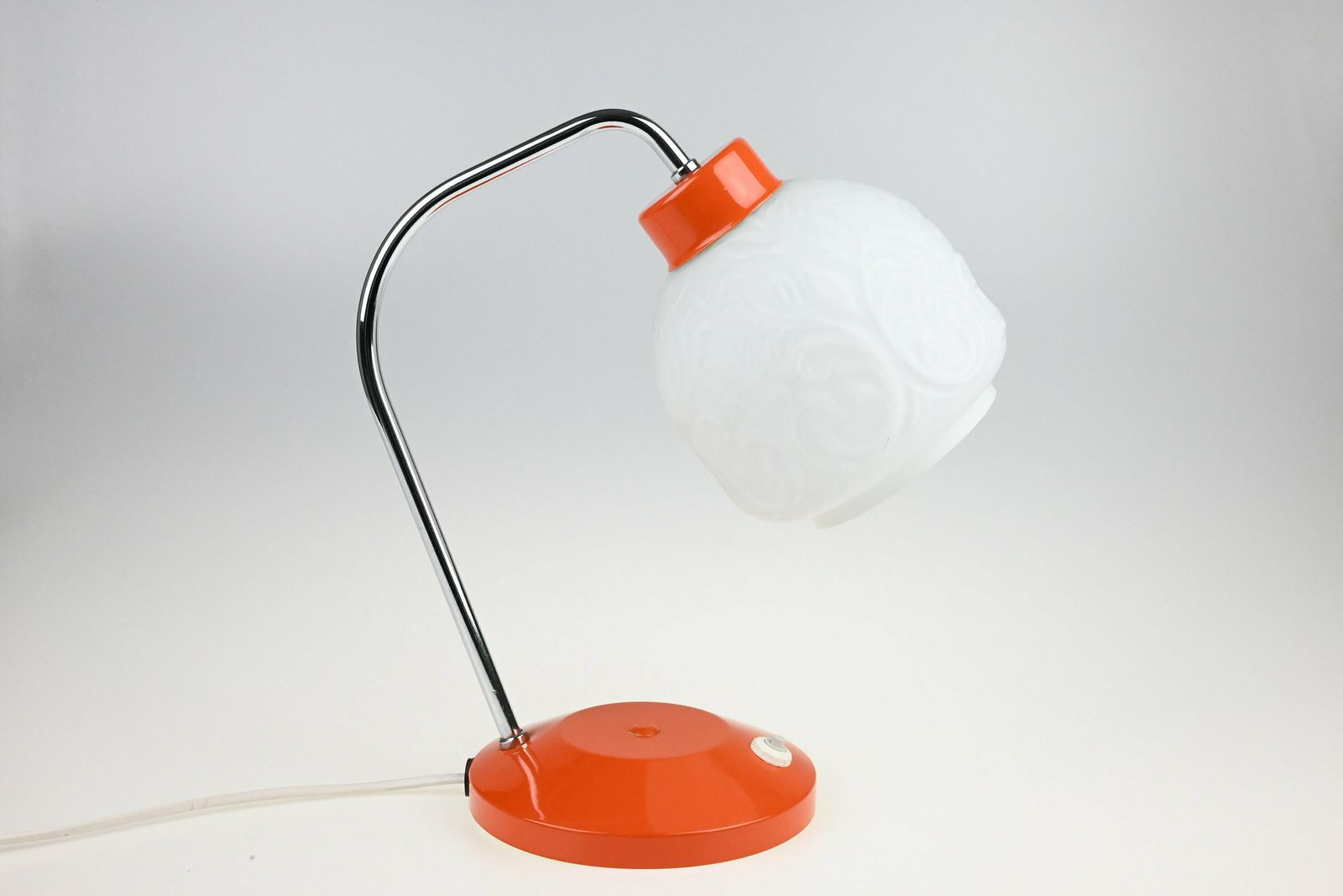 Mid Century Desk Lamp, Desk Metal Lamp, Table Lamp, Desk Lamp, Mid Century Lamp, Metal Lamp, Orange Lamp, Chrome Lamp, Table Light photo for sale
