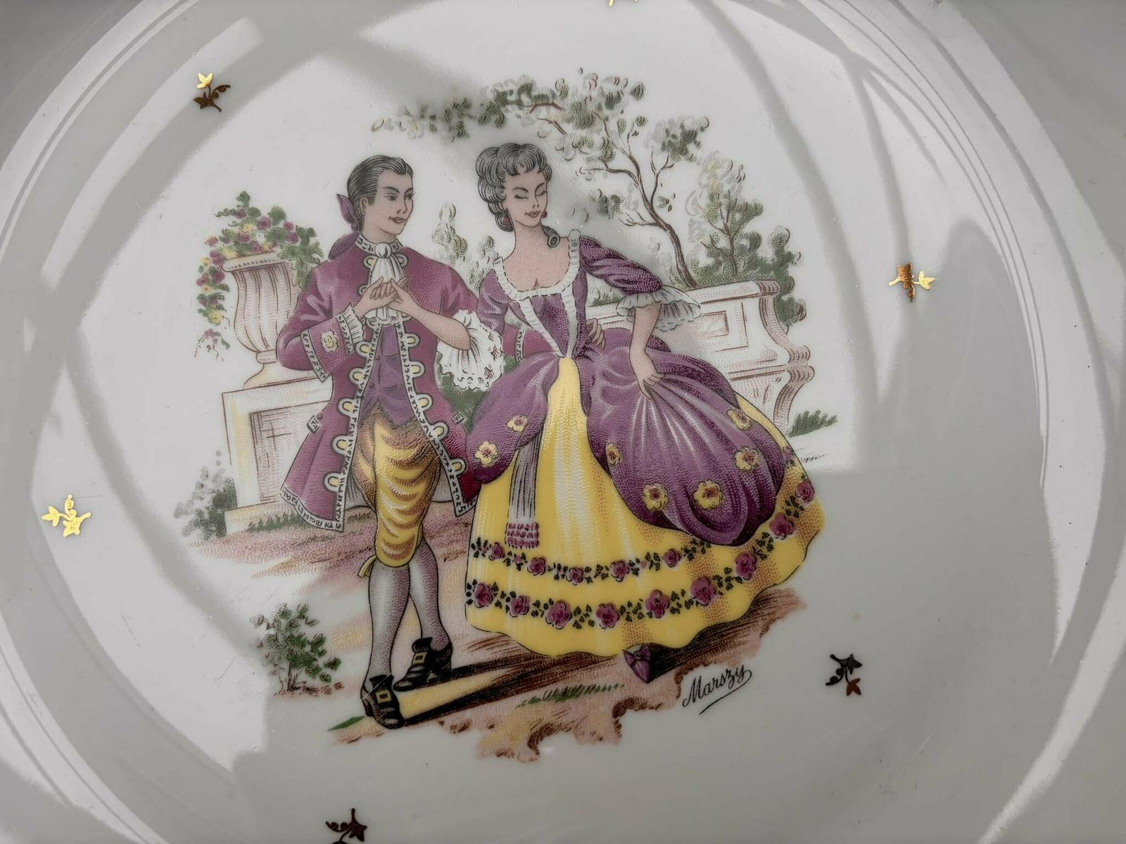 Porcelain Limoges Serving Plate Scene Gallant Large Plate Scene Galante Discontinued Replacement White Golden Rim Romantic photo furniture