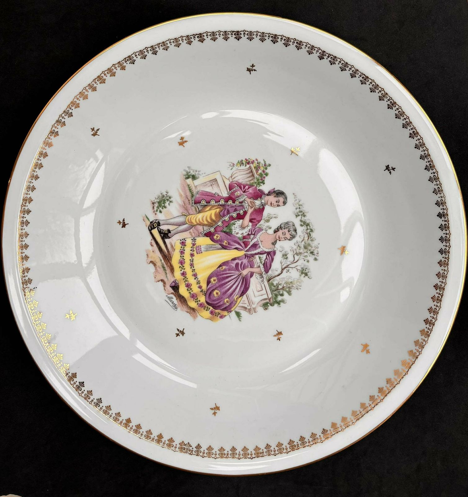 Porcelain Limoges Serving Plate Scene Gallant Large Plate Scene Galante Discontinued Replacement White Golden Rim Romantic photo for sale