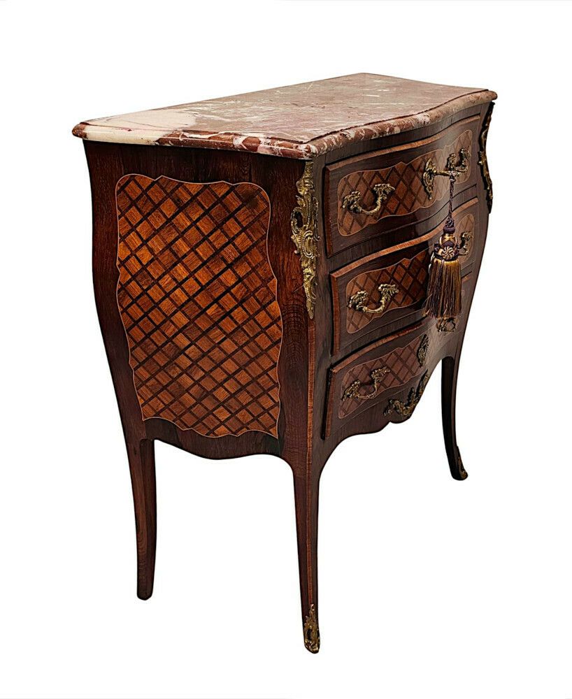 A Very Rare 19th Century Marble Top Inlaid Ormolu Mounted Chest Of Drawers photo Furniture