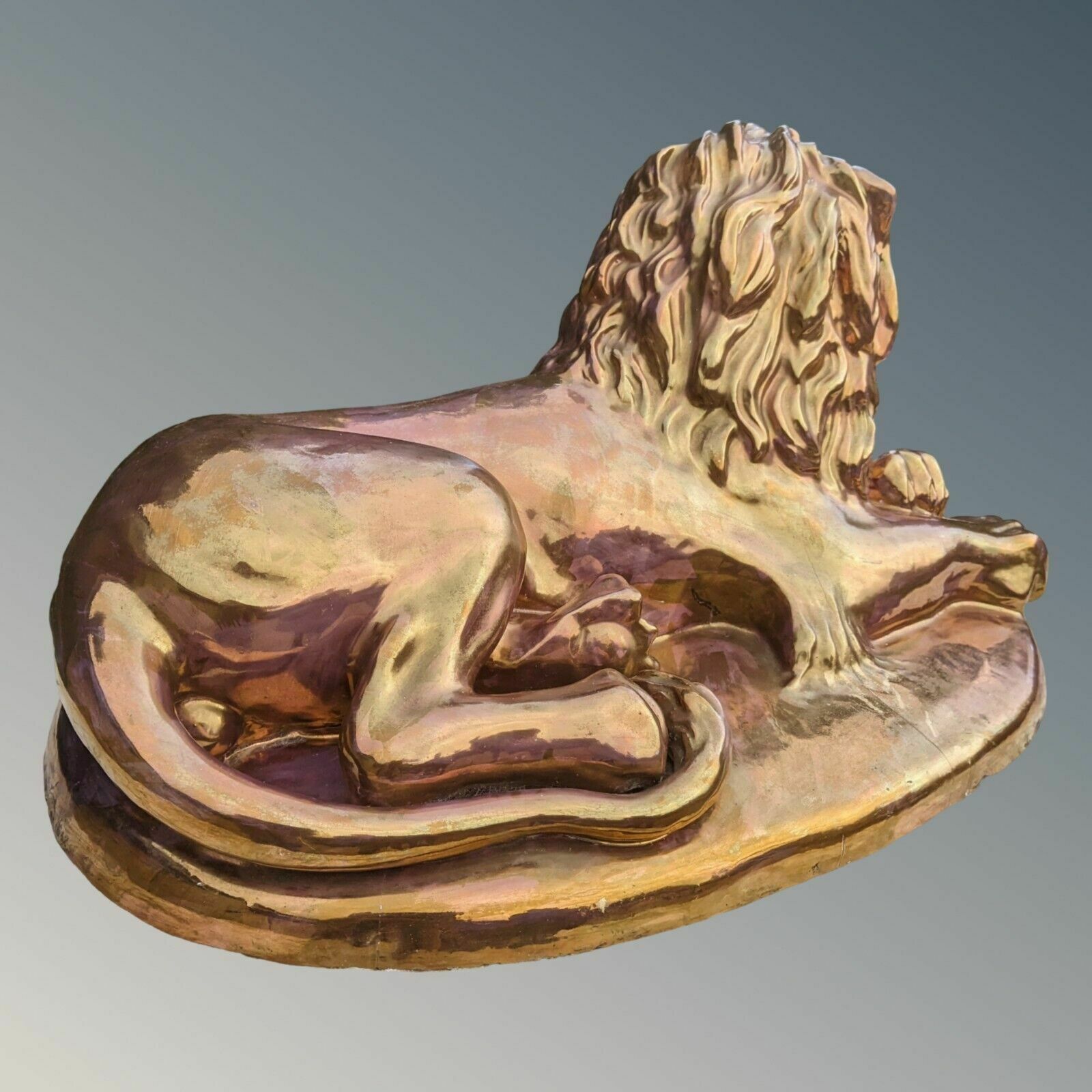 Large Constanti Lion Sculpture In Copper Lustre Glaze photo vintage