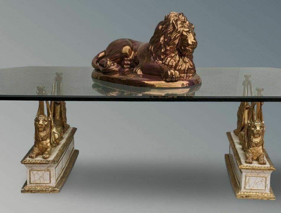 photo buy Large Constanti Lion Sculpture In Copper Lustre Glaze