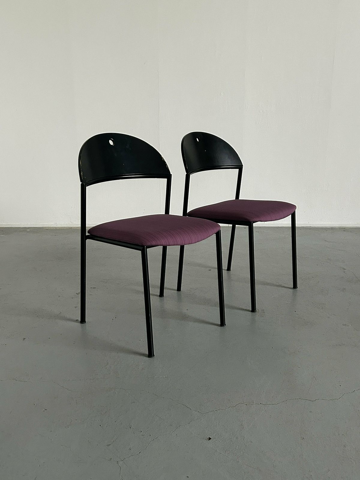 Pair Of Postmodern 'Thesis' Visitor Armchairs Or Dining Chairs By Wiesner Hager, 1990s Austria / Pop Art Memphis Style, Striped Upholstery photo for sale