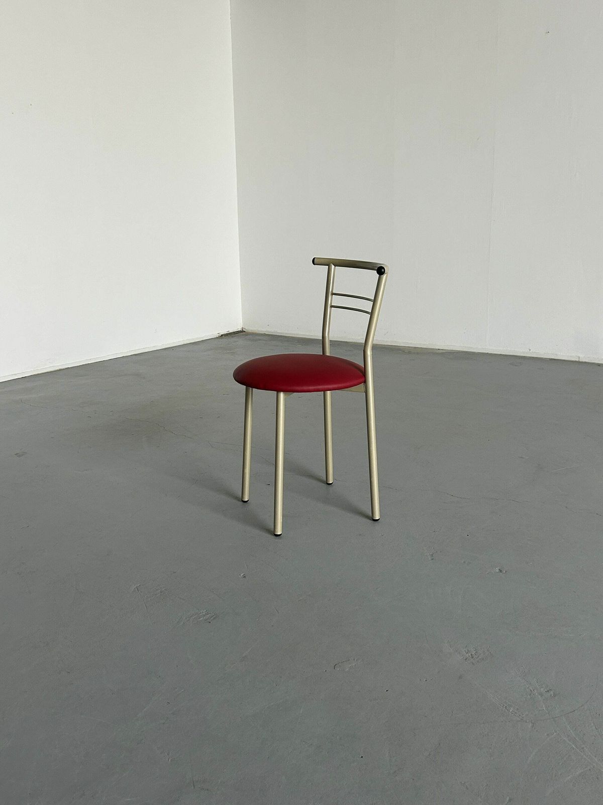 Postmodern Memphis Style Metal Chair With Red Faux Leather Upholstery, 1980s Italy photo Furniture