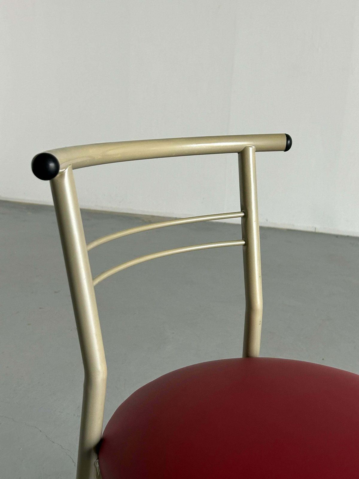Postmodern Memphis Style Metal Chair With Red Faux Leather Upholstery, 1980s Italy photo buy