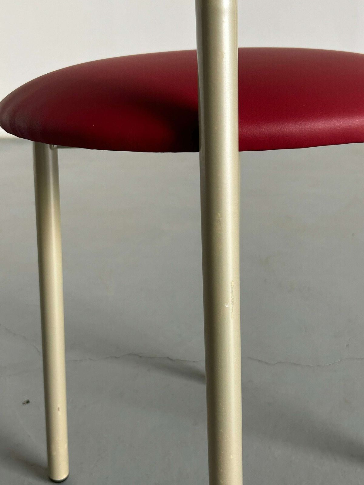 Postmodern Memphis Style Metal Chair With Red Faux Leather Upholstery, 1980s Italy photo vintage