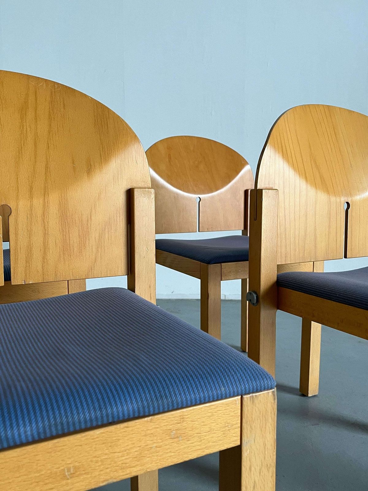 Set Of 4 Postmodern Sculptural Wooden Stackable Dining Chairs By Arno Votteler For Bisterfeld And Weiss, Germany 1980 photo 857.0
