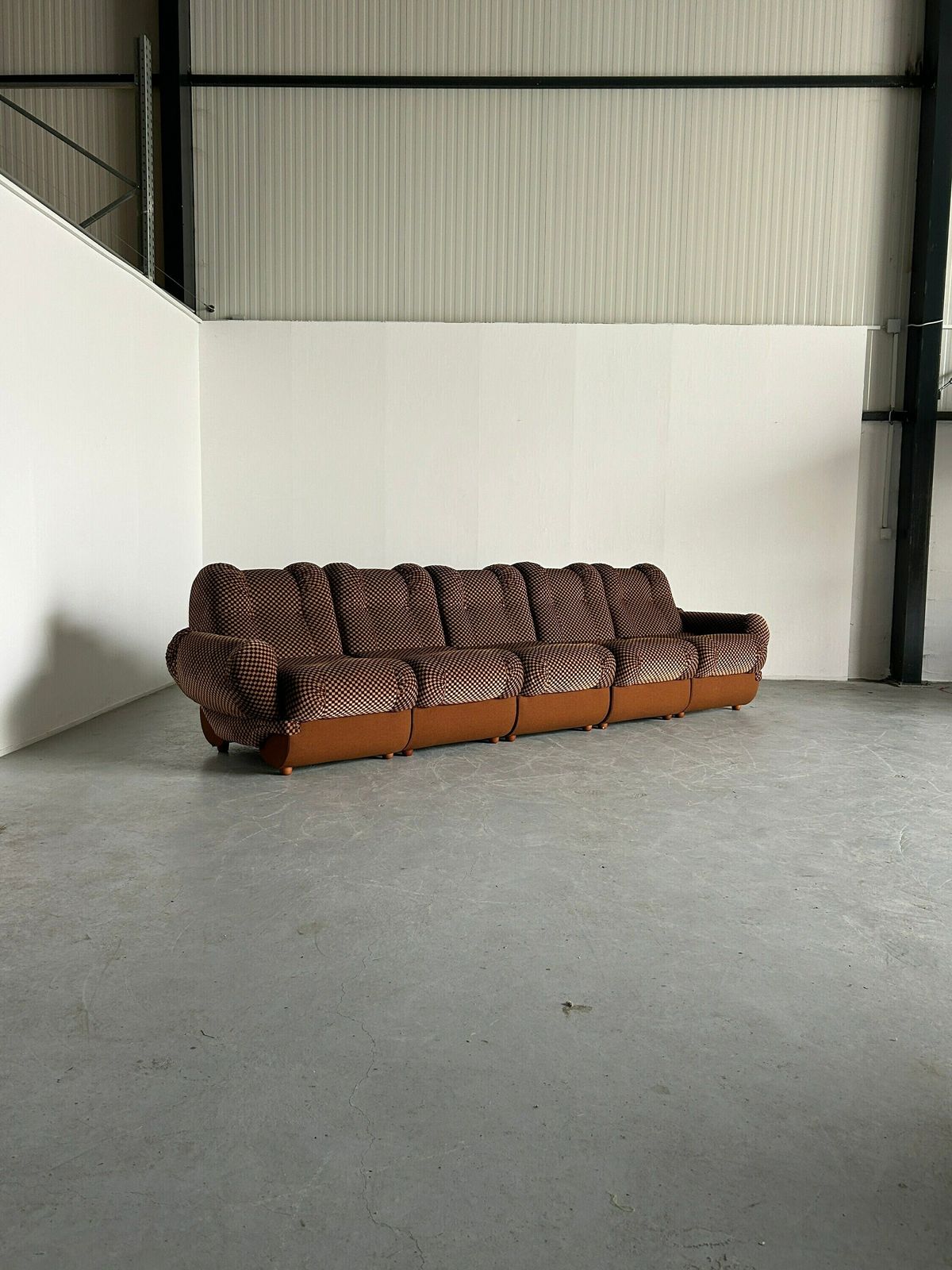 Large Italian Space Age Sculptural Cloud Modular Sofa Set In Brown Striped Fabric, Italian Mid Century Five Piece Modern Modular Sofa