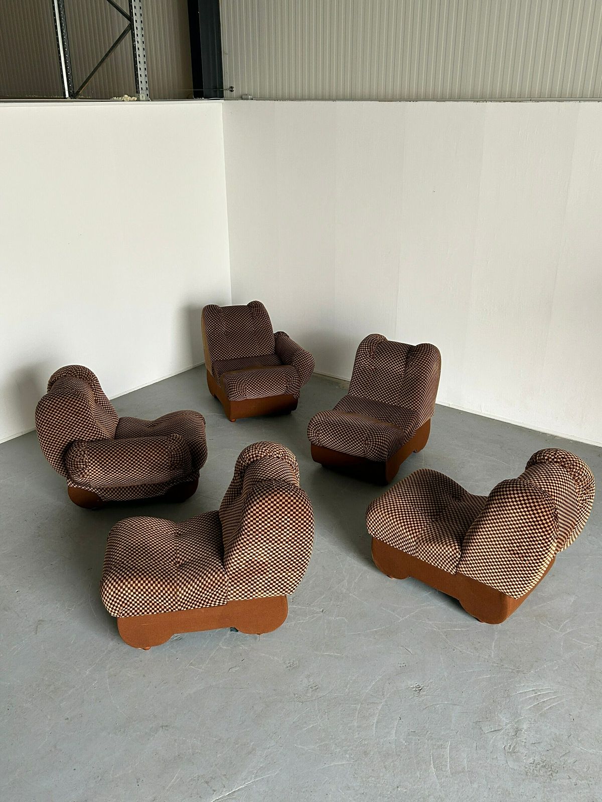 Large Italian Space Age Sculptural Cloud Modular Sofa Set In Brown Striped Fabric, Italian Mid Century Five Piece Modern Modular Sofa photo vinterior