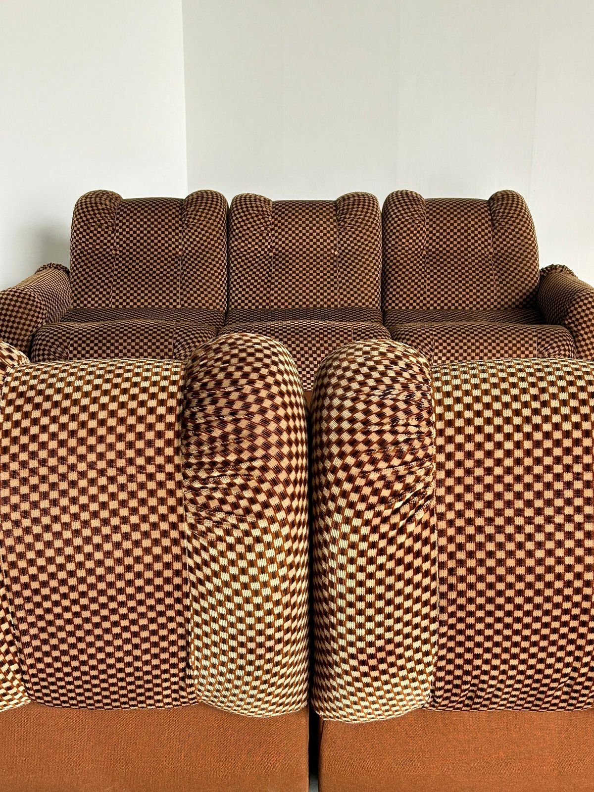 Large Italian Space Age Sculptural Cloud Modular Sofa Set In Brown Striped Fabric, Italian Mid Century Five Piece Modern Modular Sofa photo buy