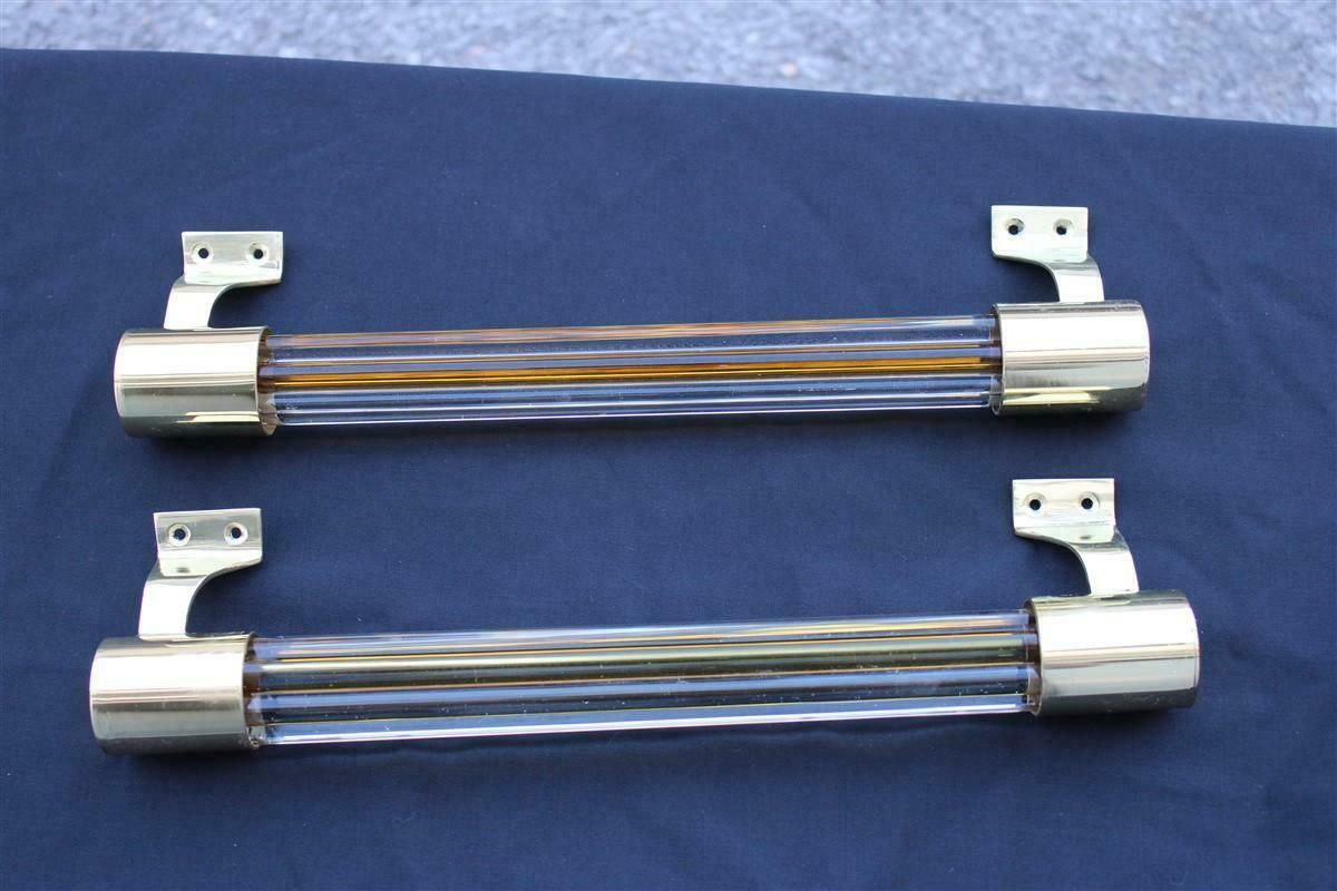 photo for sale Pair Of Large Venini Torcello Murano Glass And Brass Handles From The 1940s In Orange