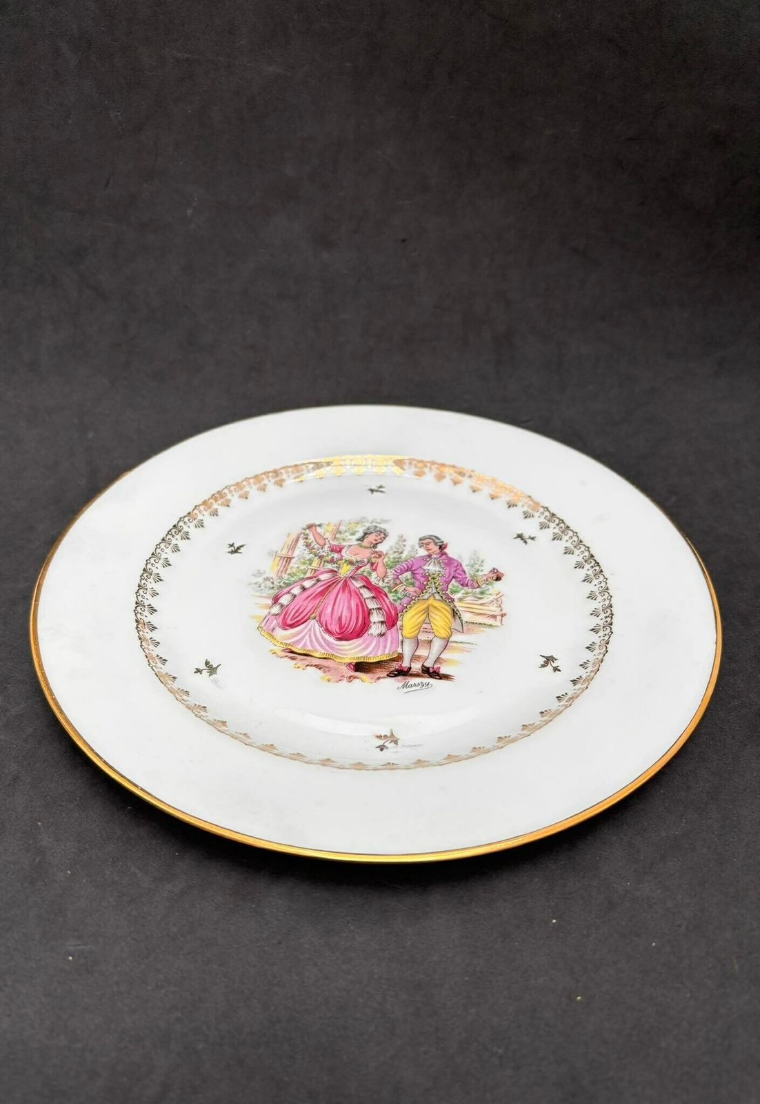 Limoges Porseleinen Dinerborden – Scène Galante | Set Van 4 | Wit Met Gouden Rand | Romantisch Motief photo vinterior