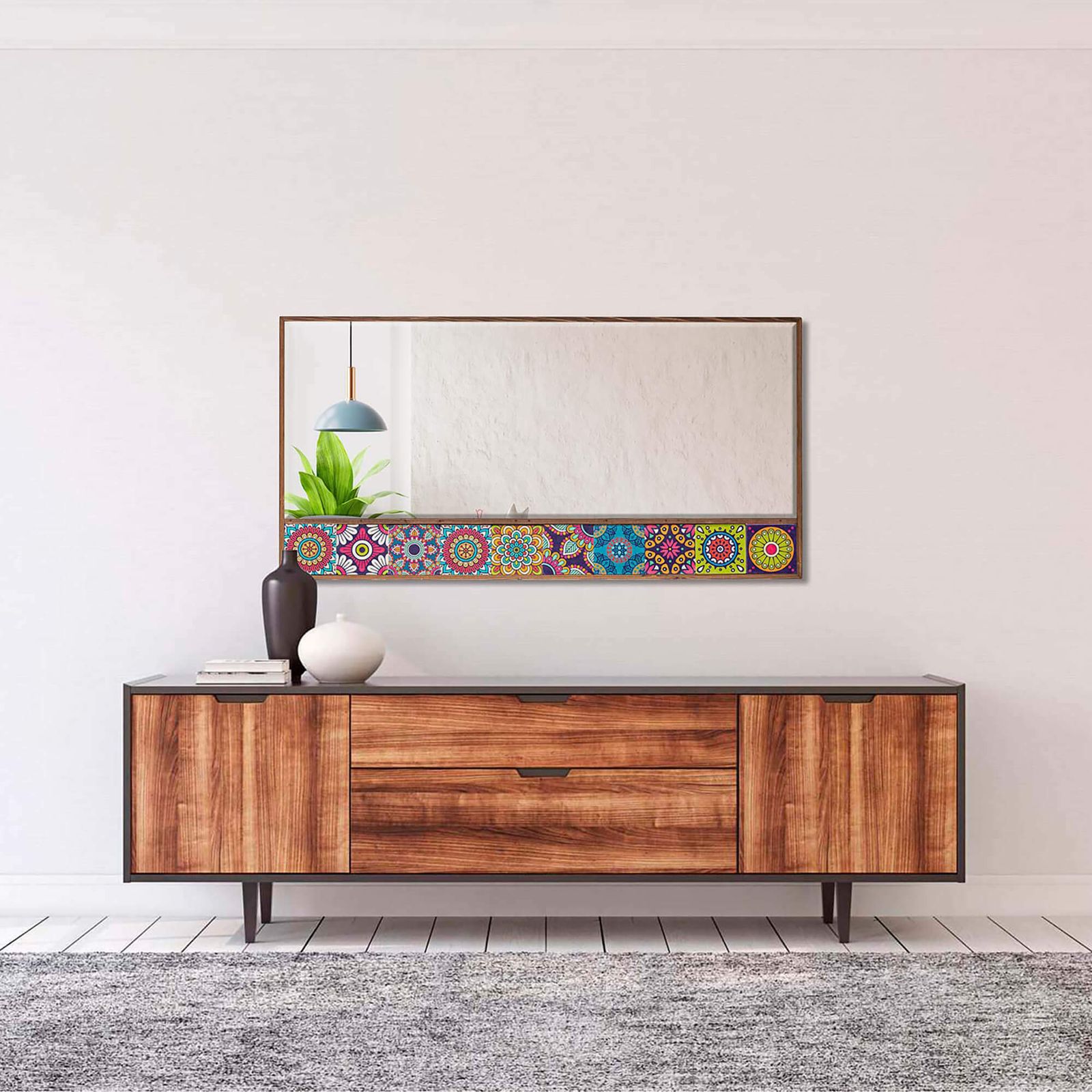 Rueben Handmade Wood And Stone Decorative Wall Mirror photo furniture