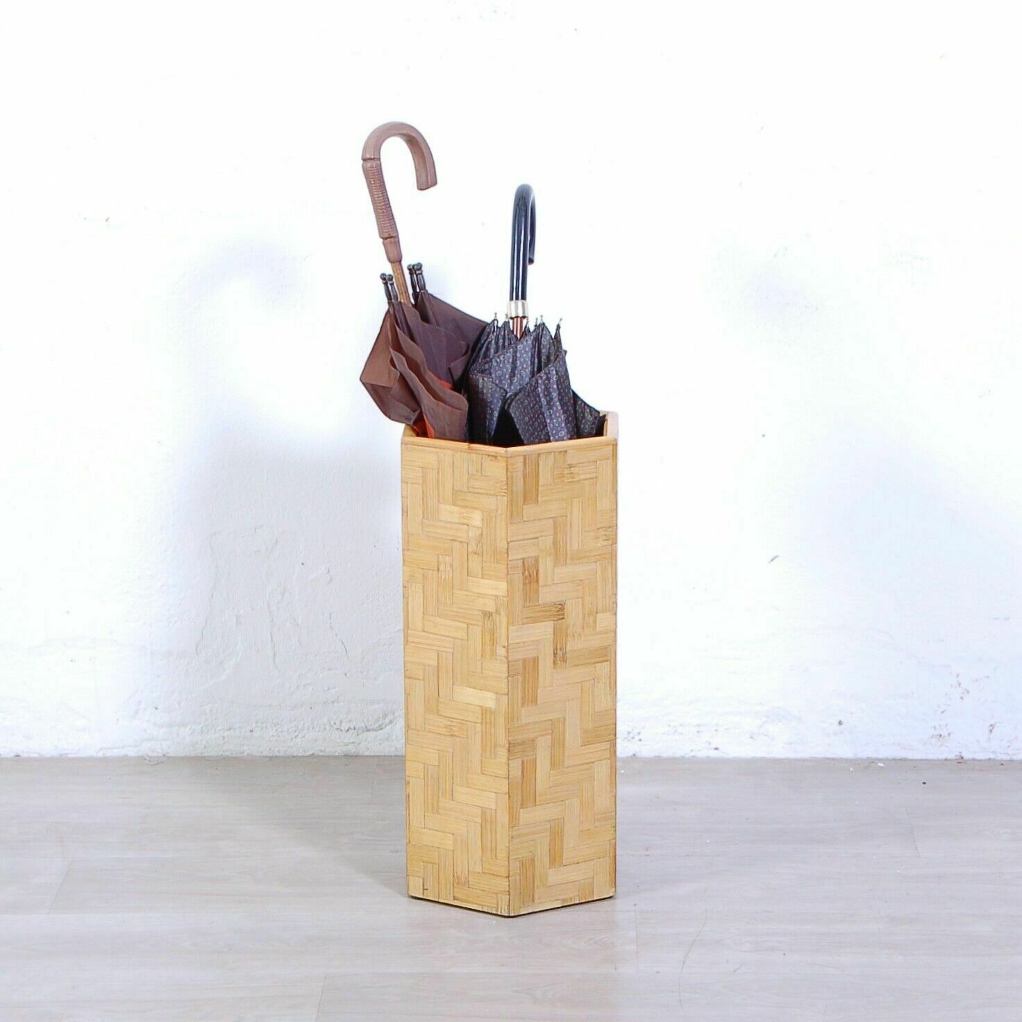 Vintage 70s Design Hexagonal Umbrella Stand In Wood And Bamboo photo for sale