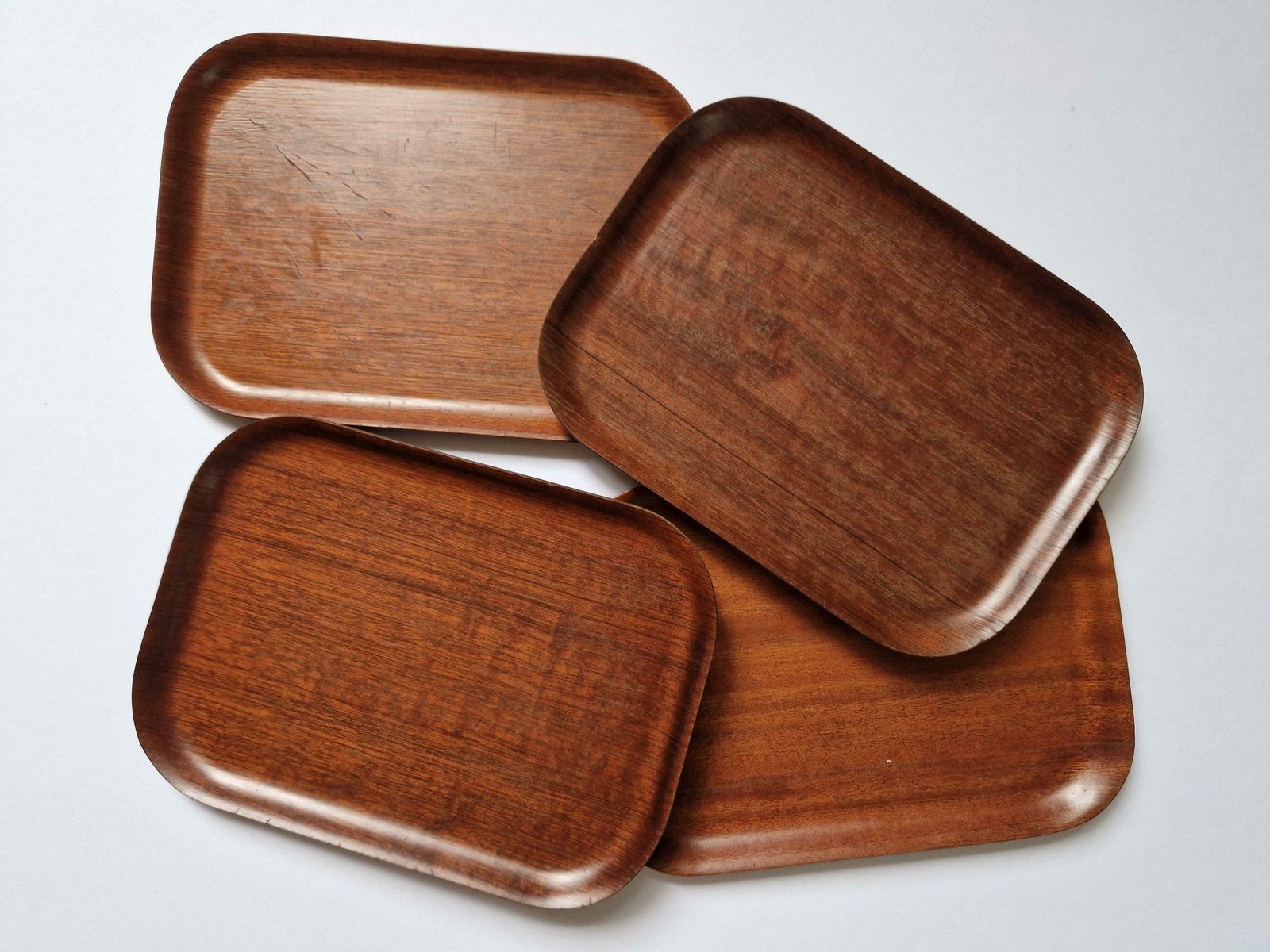 Set Of Four Midcentury Serving Teak Trays Backman For Airlines, Finland, 1960s photo Home Decor