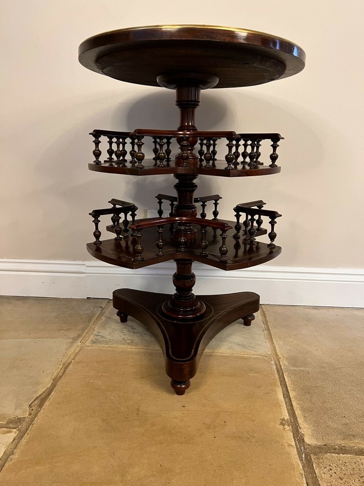 photo furniture Unusual Antique Quality Mahogany Brass Inlaid Marble Top Revolving Table
