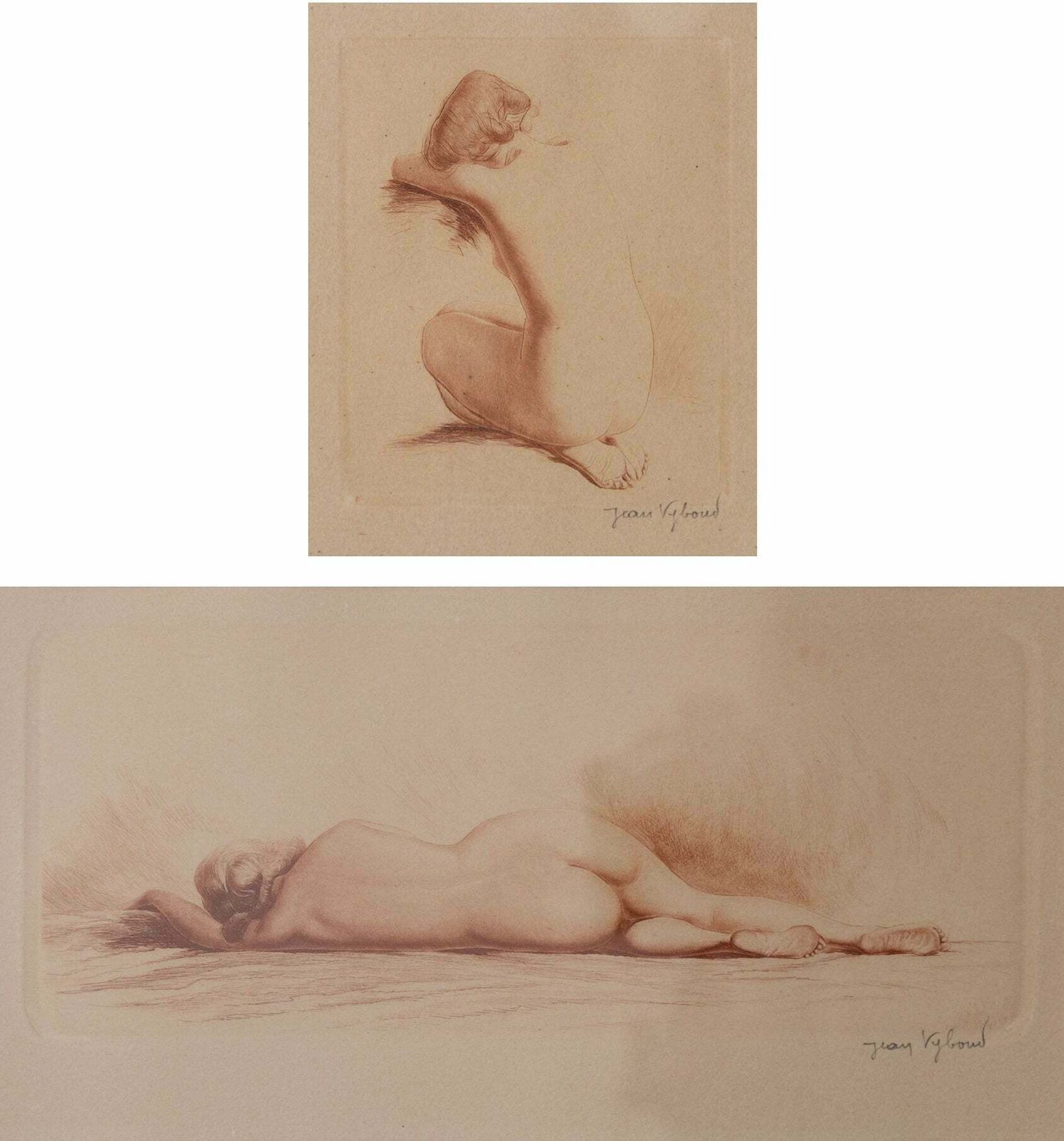 Jean Auguste Vyboud   Two Nude Life Studies