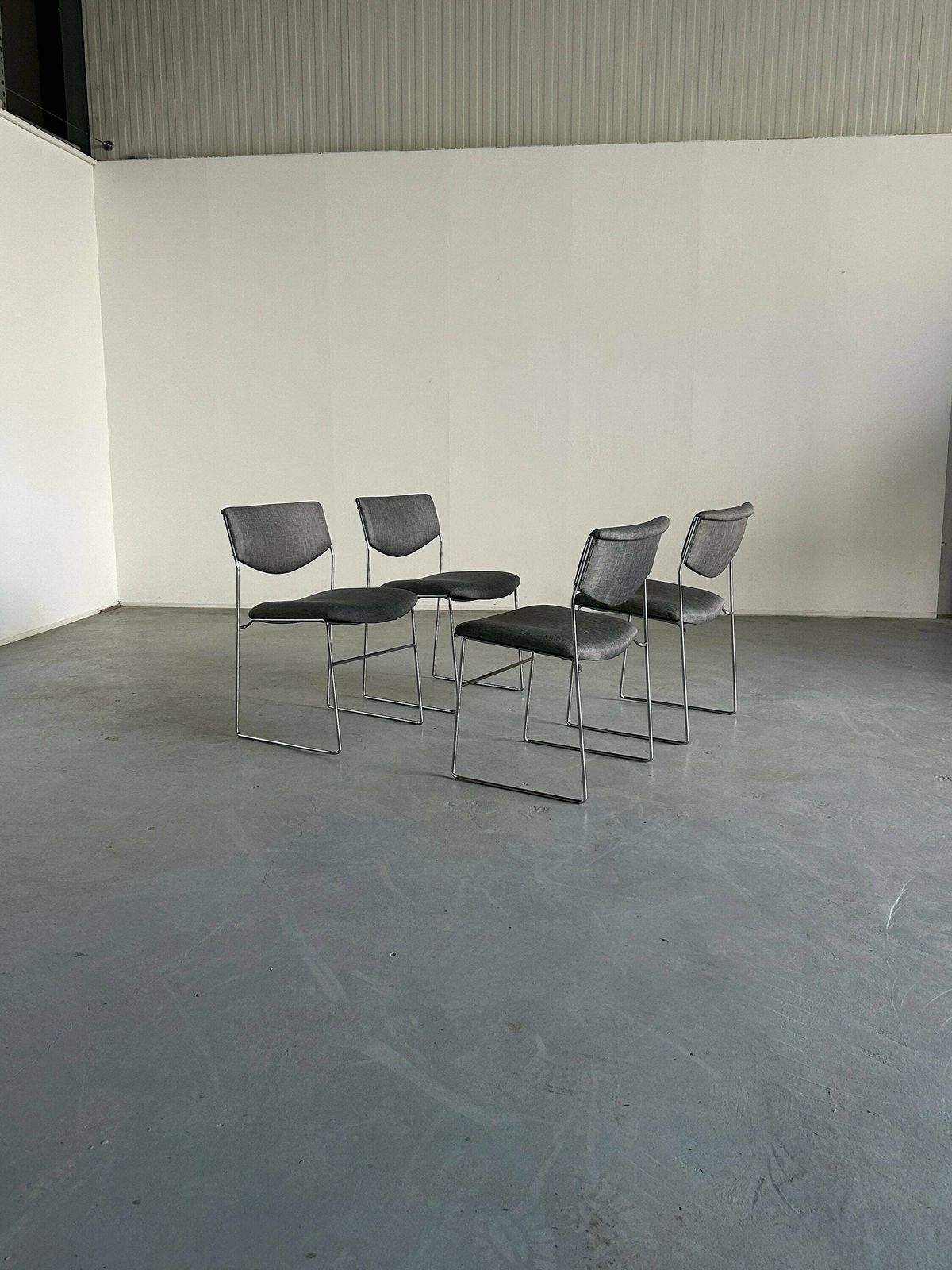 Set Of 4 Minimalist Modern Chromed Metal Wire Dining Chairs By Laesko Studioform International, 1980s Germany photo furniture