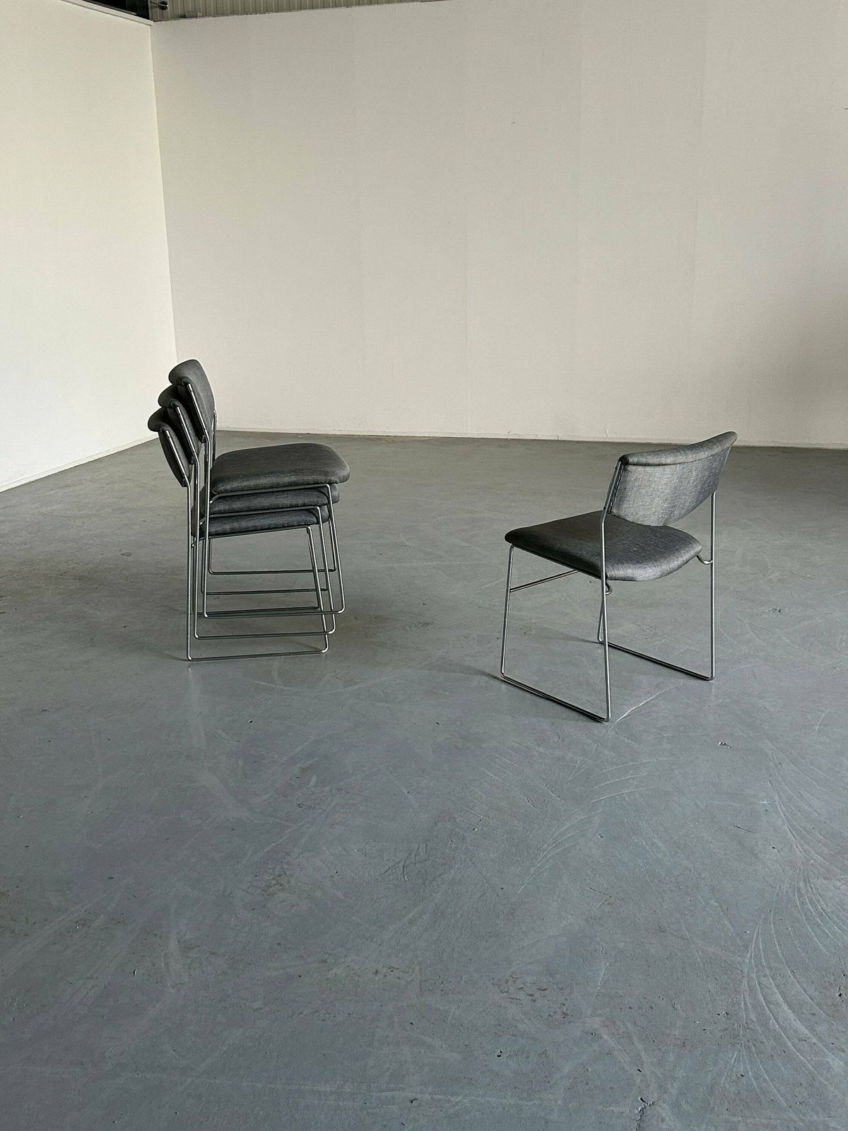 Set Of 4 Minimalist Modern Chromed Metal Wire Dining Chairs By Laesko Studioform International, 1980s Germany photo Furniture