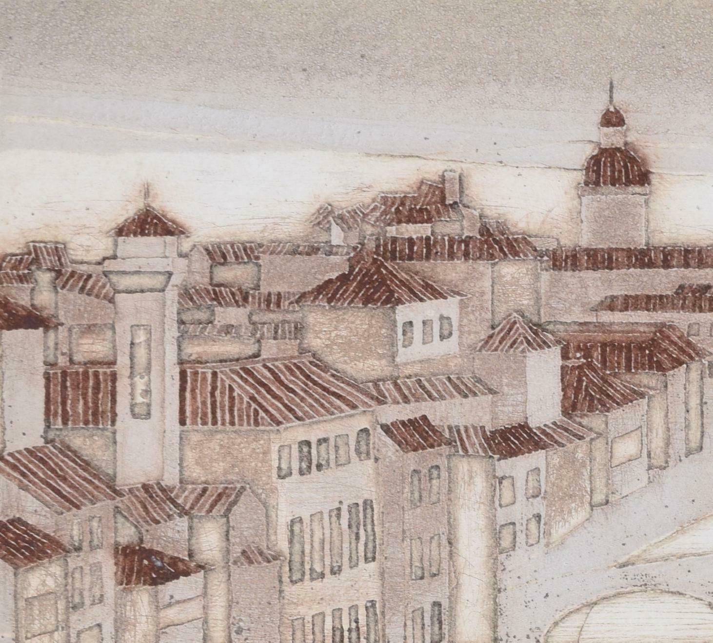 Valerie Thornton Florence Ponte Vecchio Etching By Valerie Thornton 1972 photo furniture