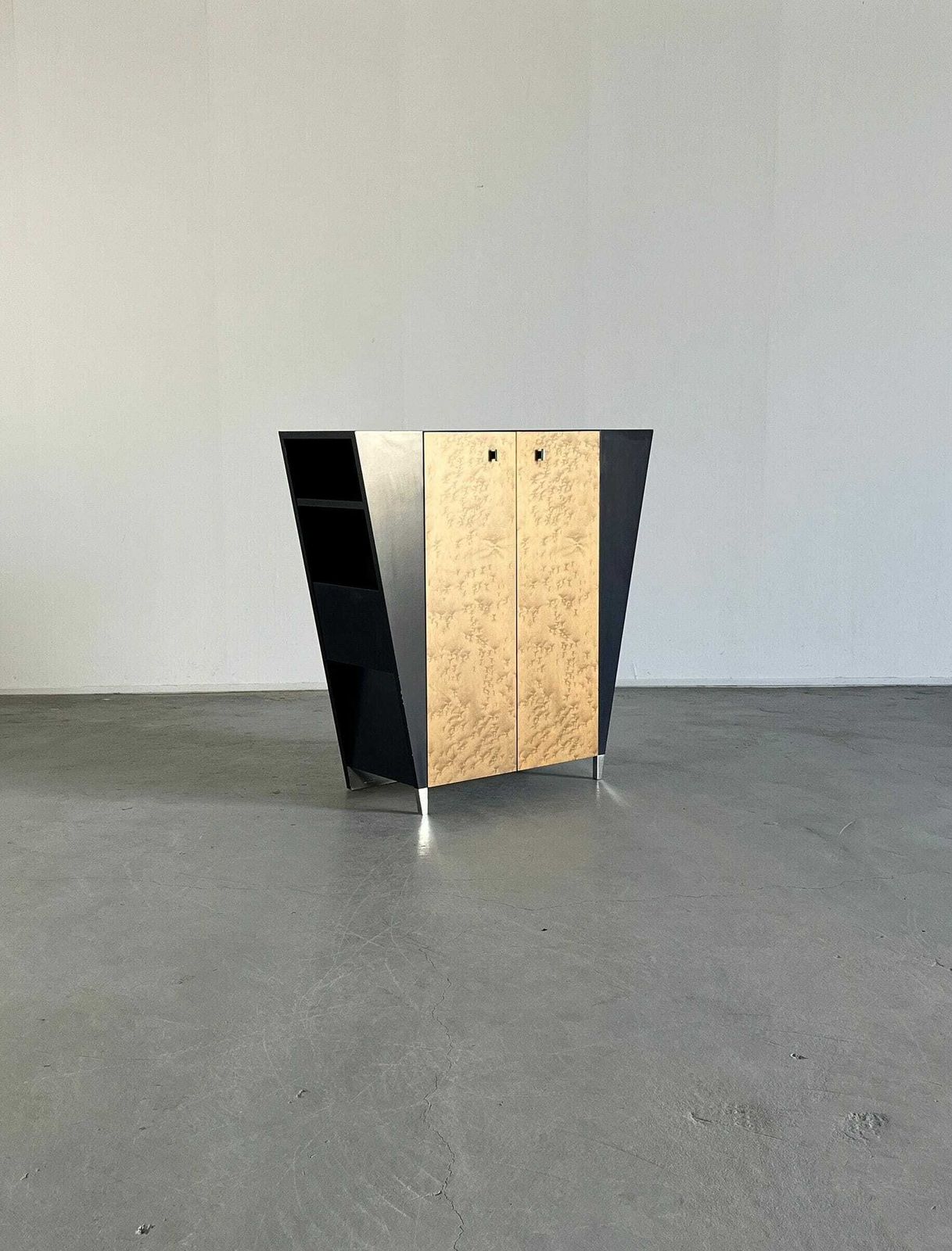 Postmodern Memphis Design Storage Cabinet In Wood And Burlwood Veneer By Schönbuch , 1980s Germany