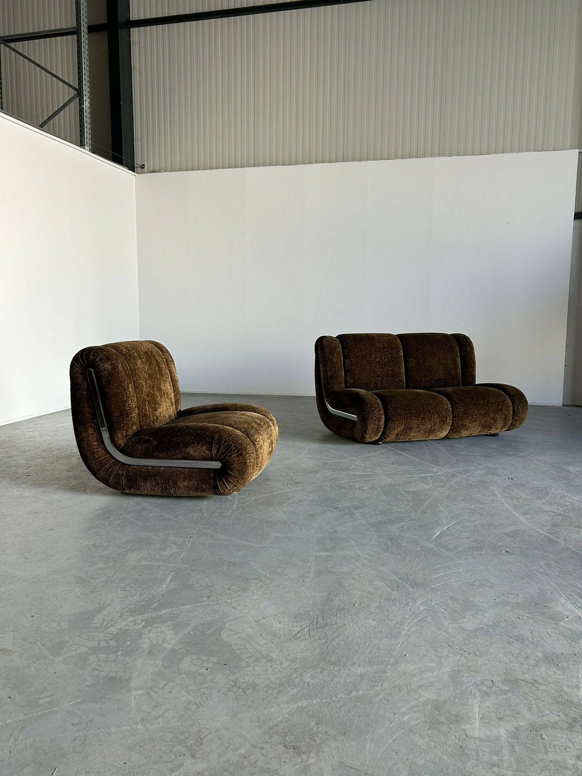 Vintage Italian Space Age Sculptural Cloud Modular Sofa Set In Brown Velvet, Attributed To 1p Italy, Italian Mid Century Modern Modular Sofa